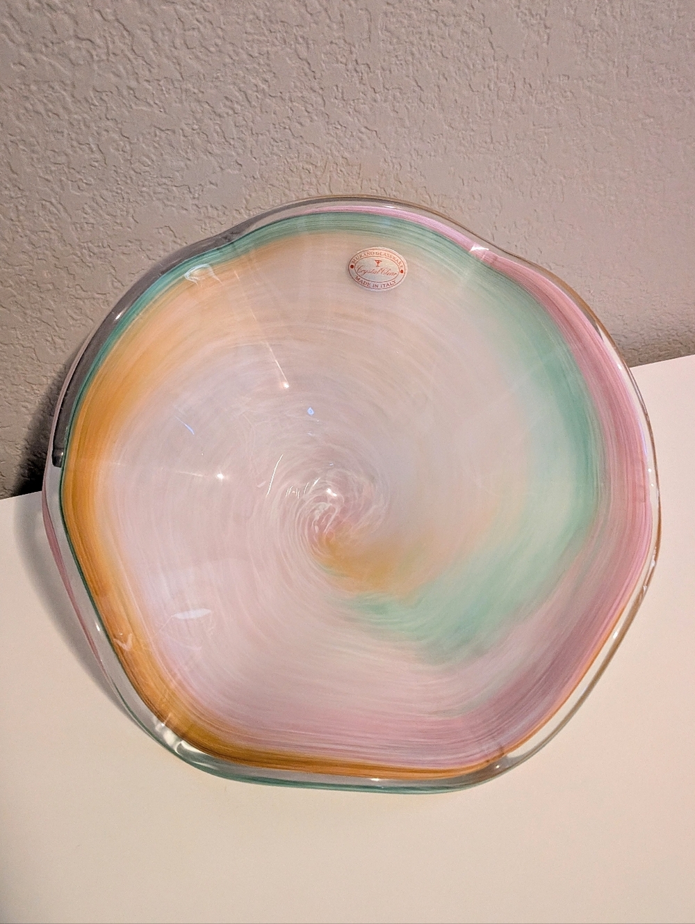 Murano Style Hand-Blown Pastel Swirl Decorative Art Glass Bowl